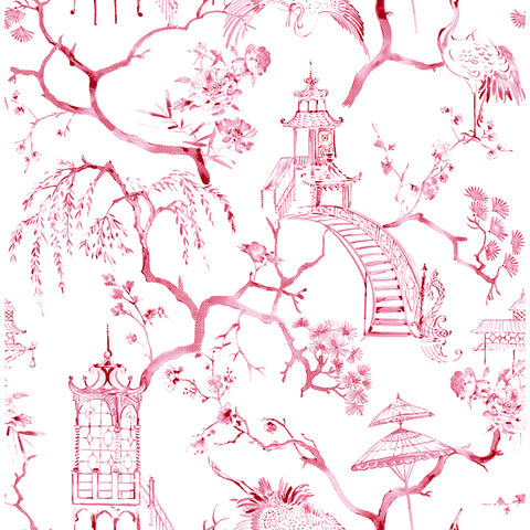4120-26808 Serena Raspberry Chinoiserie Wallpaper