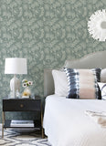 4120-26824 Maeve Sea Green Jacobean Trail Wallpaper