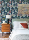 4120-72001 Harper Teal Floral Vase Wallpaper