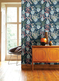 4120-72001 Harper Teal Floral Vase Wallpaper