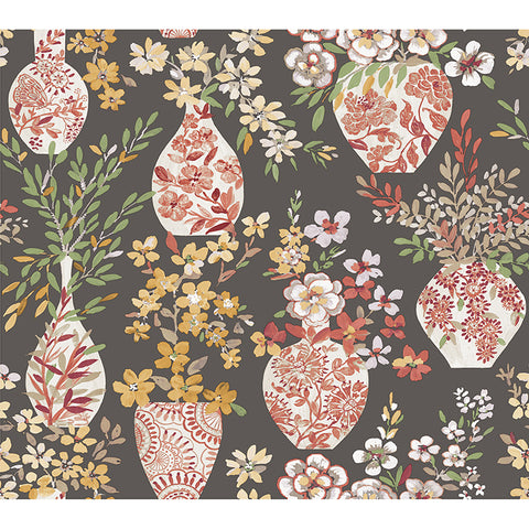 4120-72002 Harper Brown Floral Vase Wallpaper