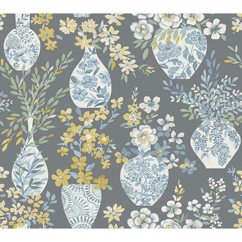 4120-72003 Harper Grey Floral Vase Wallpaper