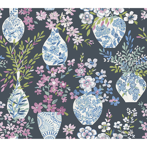 4120-72004 Harper Charcoal Floral Vase Wallpaper