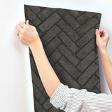 4134-72533 Canelle Black Brick Herringbone Wallpaper
