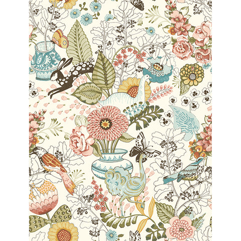 4135-12802 Whimsy Pink Fauna Wallpaper