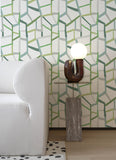 4135-25847 Tate Green Geometric Linen Wallpaper