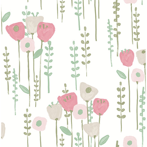 4135-27275 Mabel Pink Floral Field Wallpaper