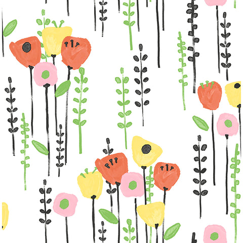 4135-27276 Mabel Yellow Floral Field Wallpaper