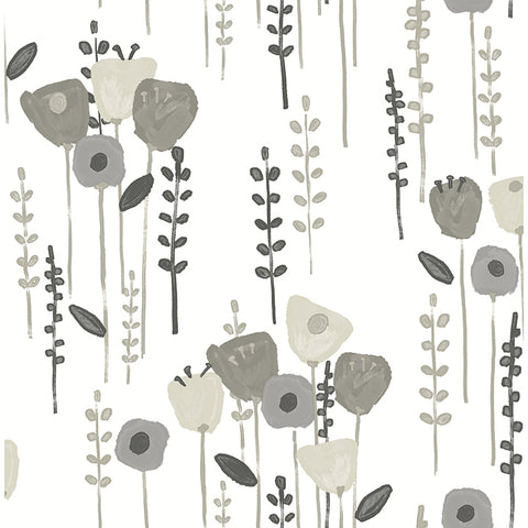 4135-27277 Mabel Grey Floral Field Wallpaper