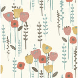 4135-27278 Mabel Coral Floral Field Wallpaper