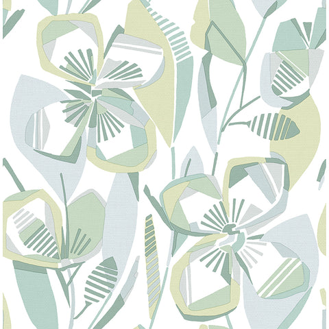 4135-27282 Nathalie Light Green Abstract Blooms Wallpaper