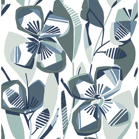 4135-27283 Nathalie Navy Abstract Blooms Wallpaper