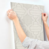 4135-27290 Ernest Charcoal Quilted Quatrefoil Wallpaper