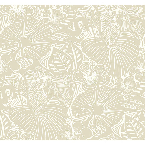 4135-72713 Idalia Beige Floral Flamingo Wallpaper