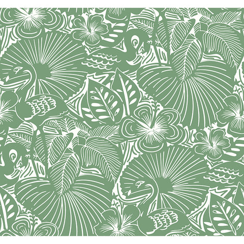 4135-72714 Idalia Green Floral Flamingo Wallpaper