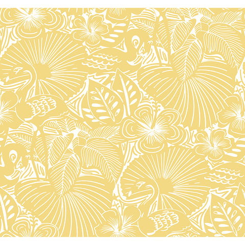 4135-72715 Idalia Yellow Floral Flamingo Wallpaper