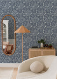 4135-72716 Idalia Navy Floral Flamingo Wallpaper