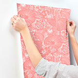 4135-72717 Idalia Coral Floral Flamingo Wallpaper