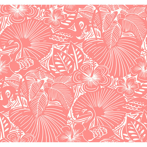 4135-72717 Idalia Coral Floral Flamingo Wallpaper