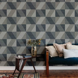 4141-27109 Winslow Slate Geometric Faux Grasscloth Wallpaper