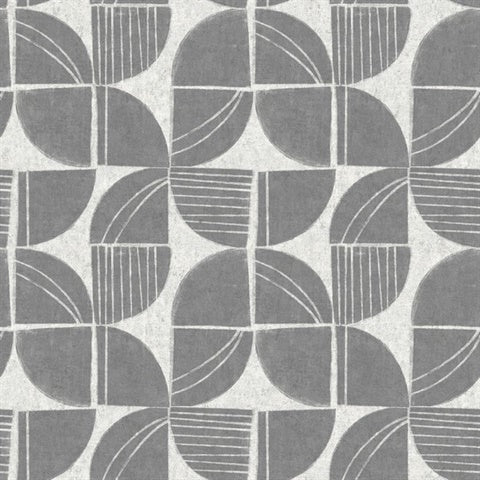 4141-27110 Baxter Grey White Semicircle Mosaic Wallpaper