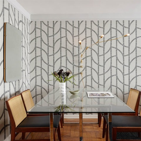 4141-27141 Harlow Black and White Curved Contours Wallpaper