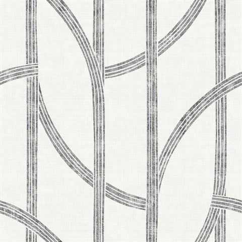 4141-27141 Harlow Black and White Curved Contours Wallpaper
