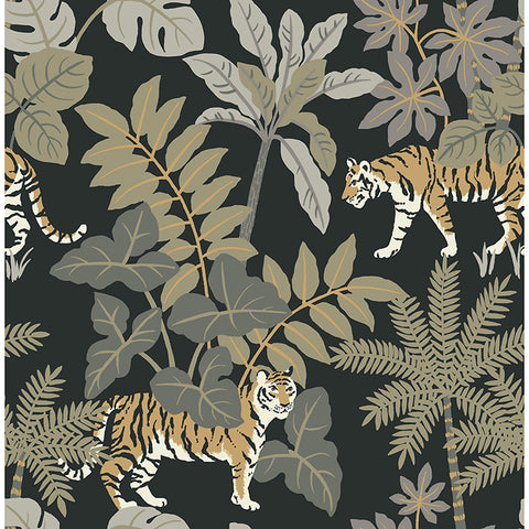 4146-27249 Caspian Charcoal Jungle Prowl Wallpaper