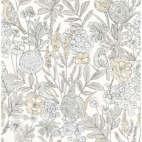 4148-27411 Goldfinch Neutral Birds and Blooms Wallpaper