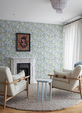 4148-27413 Goldfinch Aqua Birds and Blooms Wallpaper