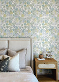 4148-27413 Goldfinch Aqua Birds and Blooms Wallpaper