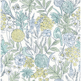 4148-27413 Goldfinch Aqua Birds and Blooms Wallpaper