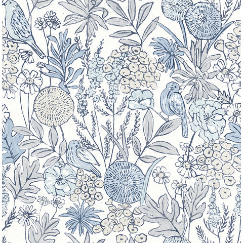 4148-27414 Goldfinch Blue Birds and Blooms Wallpaper