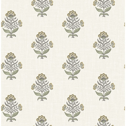 4148-27416 Hollyhock Honey Floral Crest Wallpaper