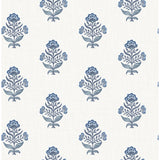  4148-27417 Hollyhock Blue Floral Crest Wallpaper