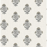 4148-27418 Hollyhock Black Floral Crest Wallpaper