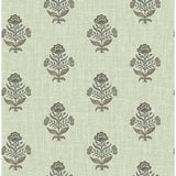  4148-27419 Hollyhock Green Floral Crest Wallpaper
