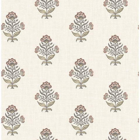  4148-27420 Hollyhock Rust Floral Crest Wallpaper