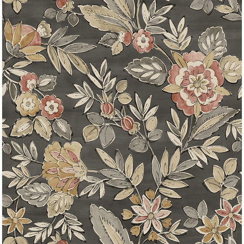 4148-27421 Begonia Black Floral Trail Wallpaper