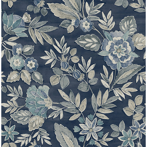  4148-27422 Begonia Indigo Floral Trail Wallpaper