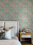 4148-27423 Begonia Teal Floral Trail Wallpaper 