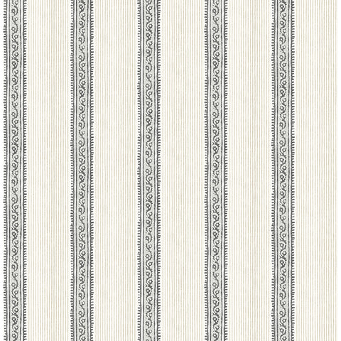  4148-27426 Mandevilla Black Vine Stripe Wallpaper