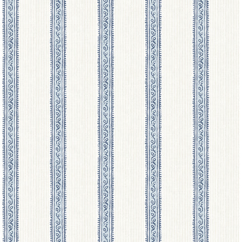 4148-27428 Mandevilla Blue Vine Stripe Wallpaper