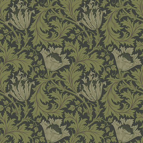 4153-82005 Anemone Dark Green Floral Trail Wallpaper