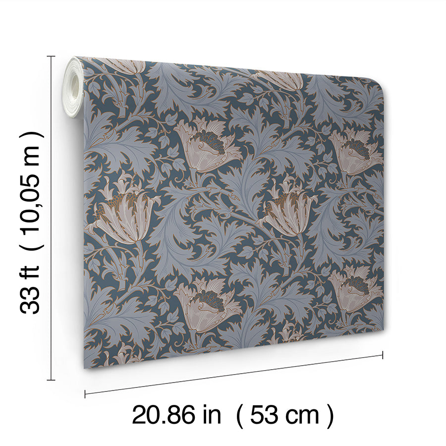 4153-82006 Anemone Dark Blue Floral Trail Wallpaper