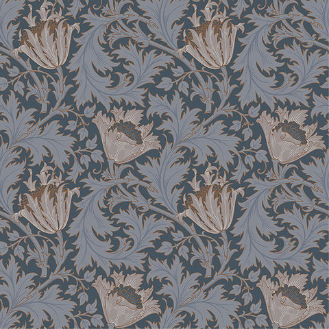 4153-82006 Anemone Dark Blue Floral Trail Wallpaper