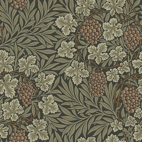 4153-82020 Vine Dark Green Woodland Fruits Wallpaper