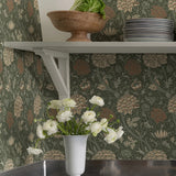 4153-82035 Flowers blooms heritage botanical floral olive sea green orange peach Wallpaper