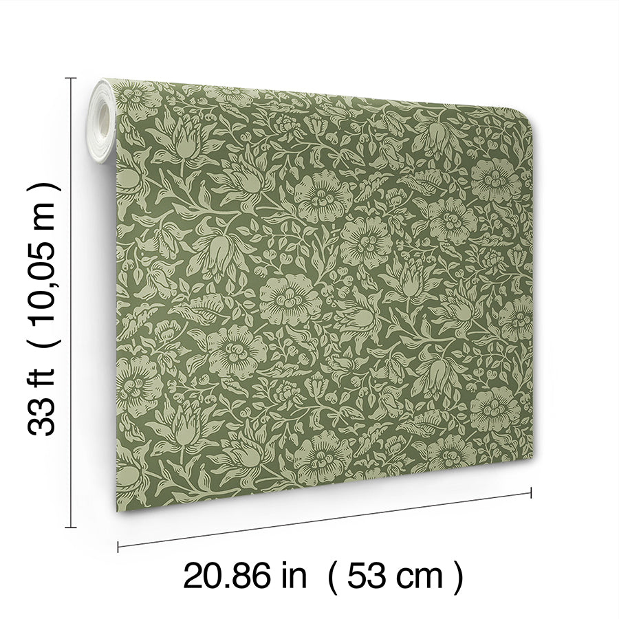 4153-82042 Mallow Dark Green Floral Vine Wallpaper – wallcoveringsmart