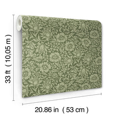 4153-82042 Mallow Dark Green Floral Vine Wallpaper – wallcoveringsmart